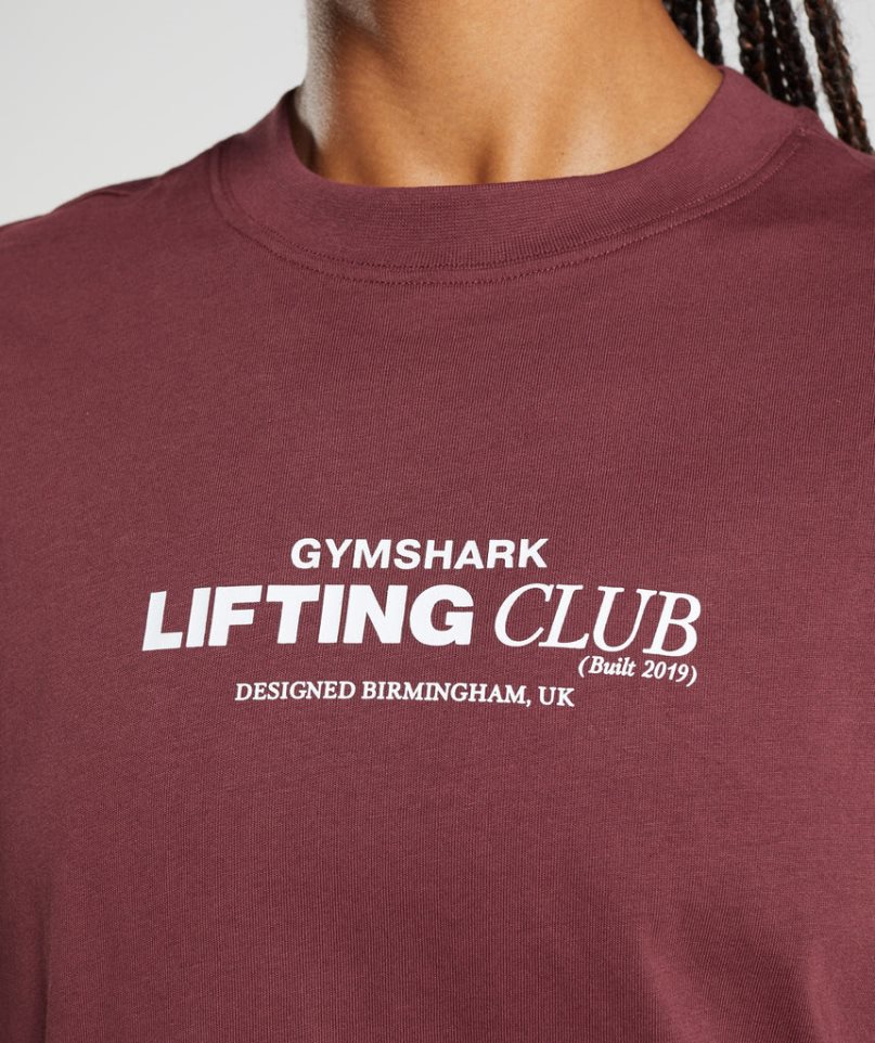 Women's Gymshark Social Club Oversized T-Shirts Burgundy | CA 180N6A